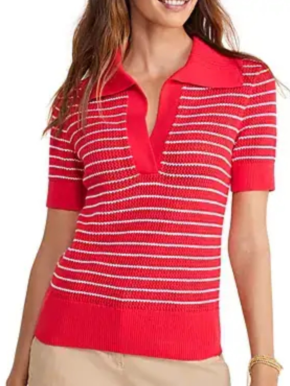 Vineyard Vines Red And Light Blue Striped Short-Sleeve Knit Polo